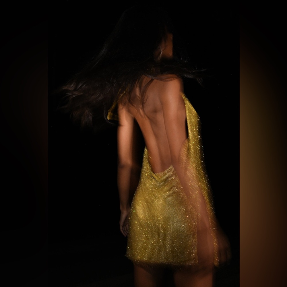 Brand New/Never Worn- Meshki Siya Halter Glomesh Mini Dress - Chartreuse
